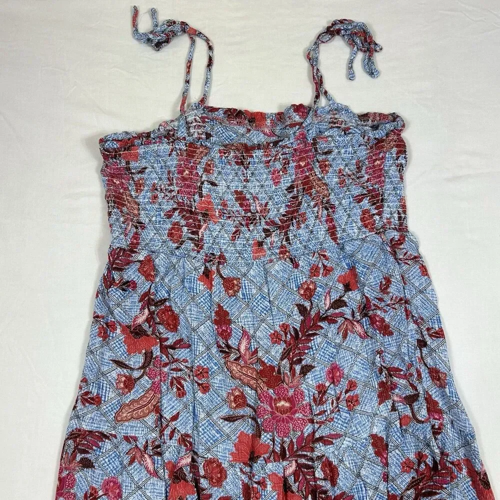 Knox Rose Plus Size XXL Spaghetti Sundress Blue Red Floral Midi Smocked Colorful - Picture 12 of 15